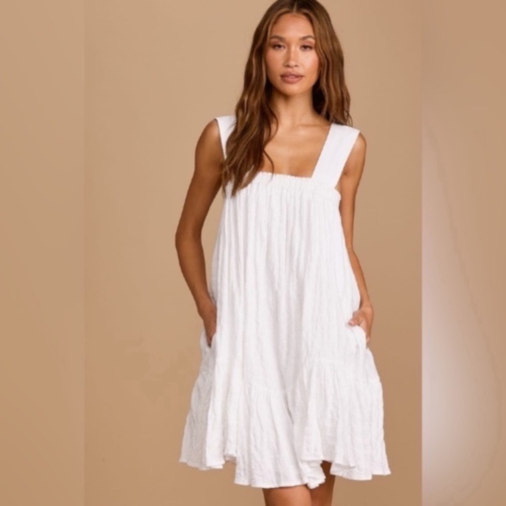Lulus White Flirty & Flowy Tie-Strap Swing Dress